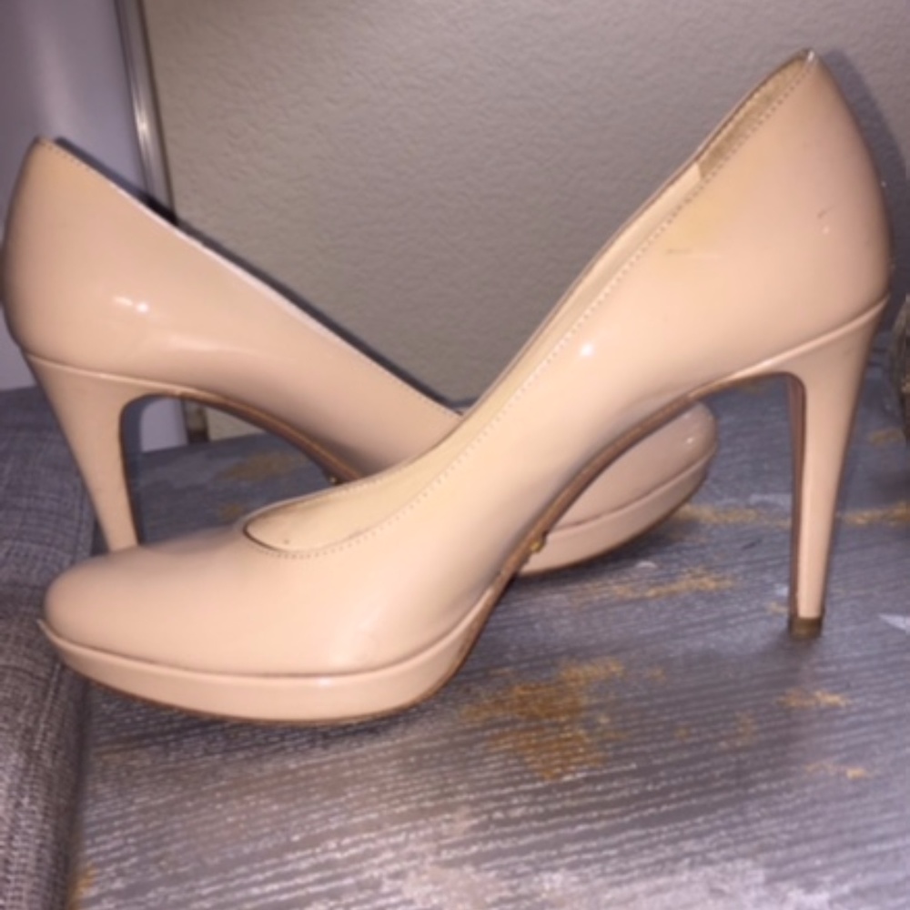 Prada Saffiano Leather Almond Toe Platform in Nude